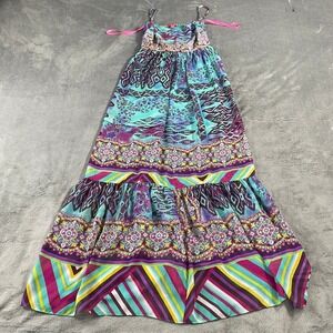 Betsey Johnson Maxi Dress Womens 2 Teal Purple Paisley Boho Tiered Chiffon Lined